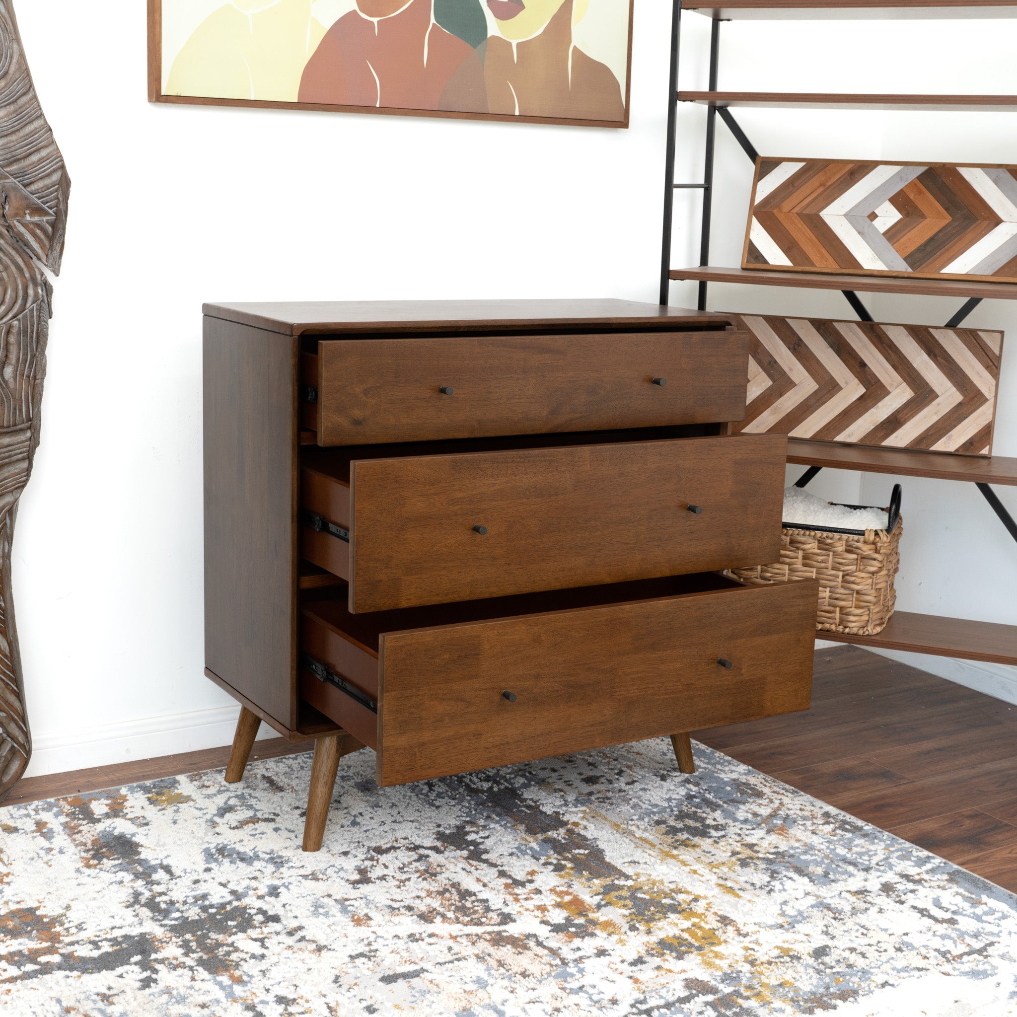 Caroline Mid Century Modern Solid Wood Dresser 3-Drawer