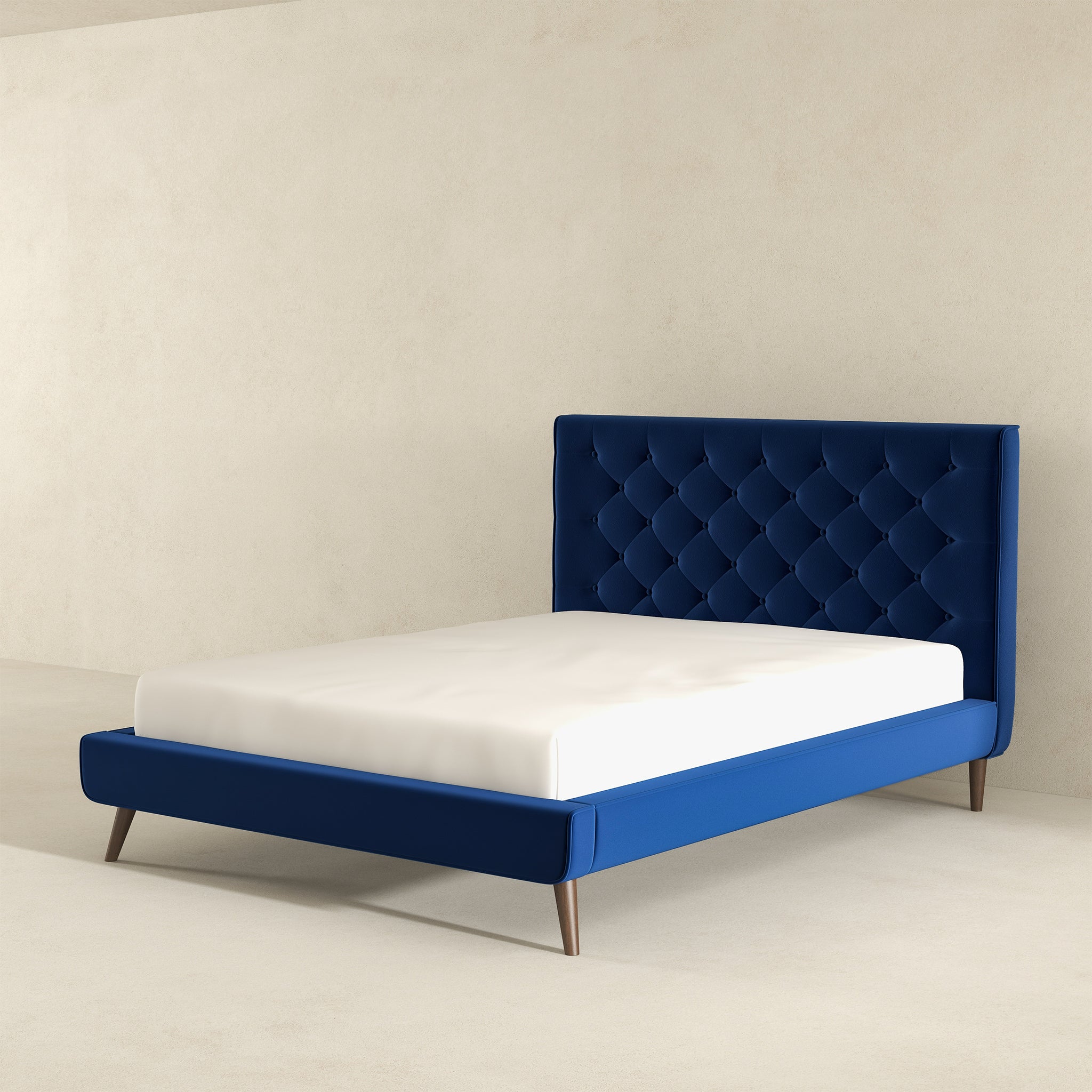 Dillon Blue Velvet Platform Bed (Queen Size)