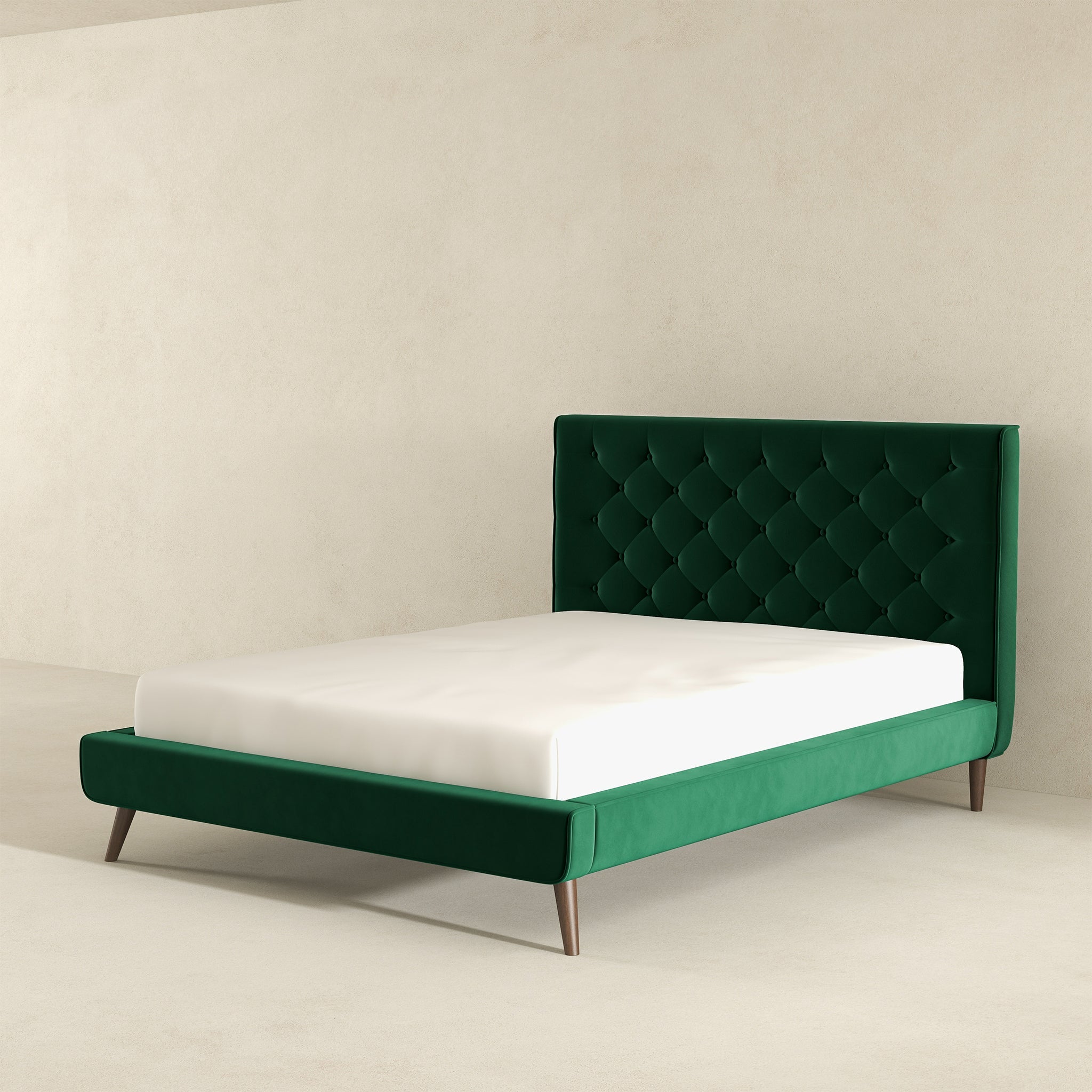 Dillon  Dark Green Velvet Platform Bed (Queen Size)