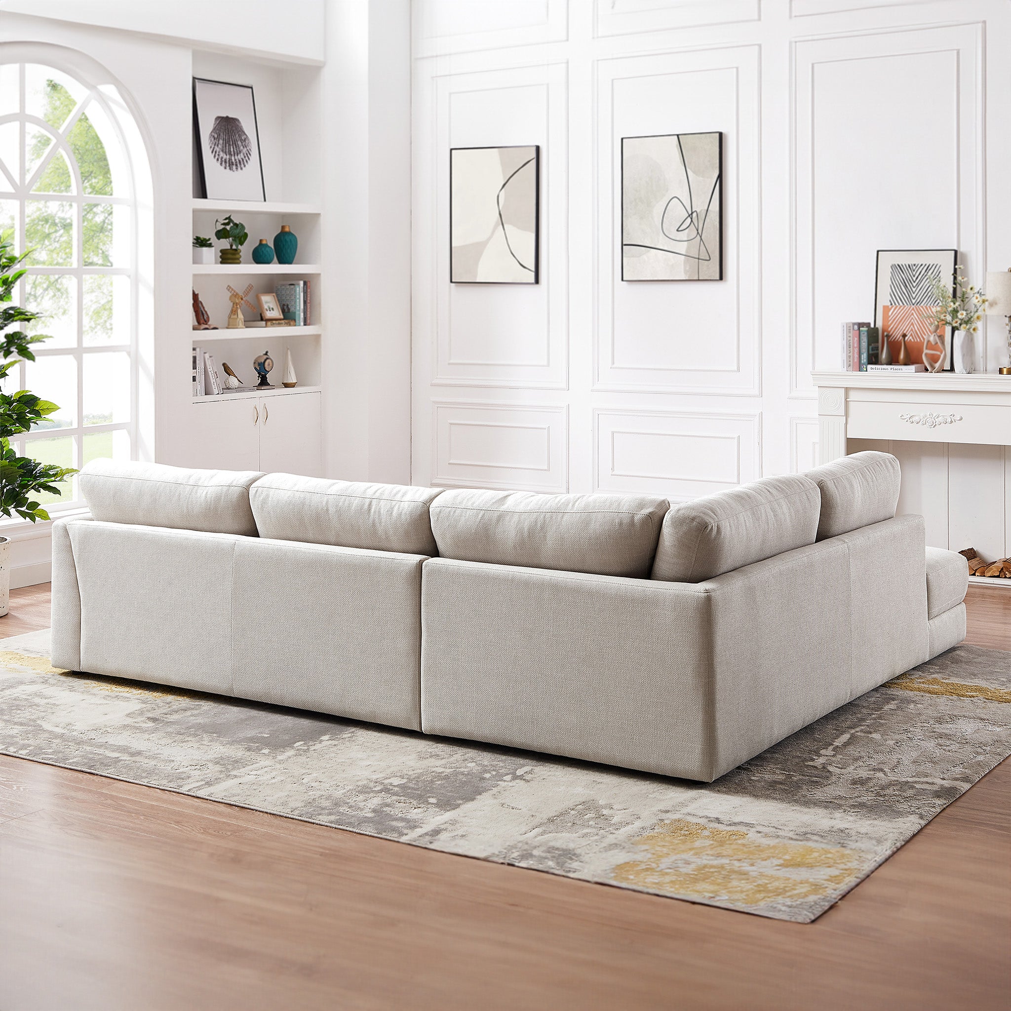 Glander Cream Linen Sectional Sofa Left Facing