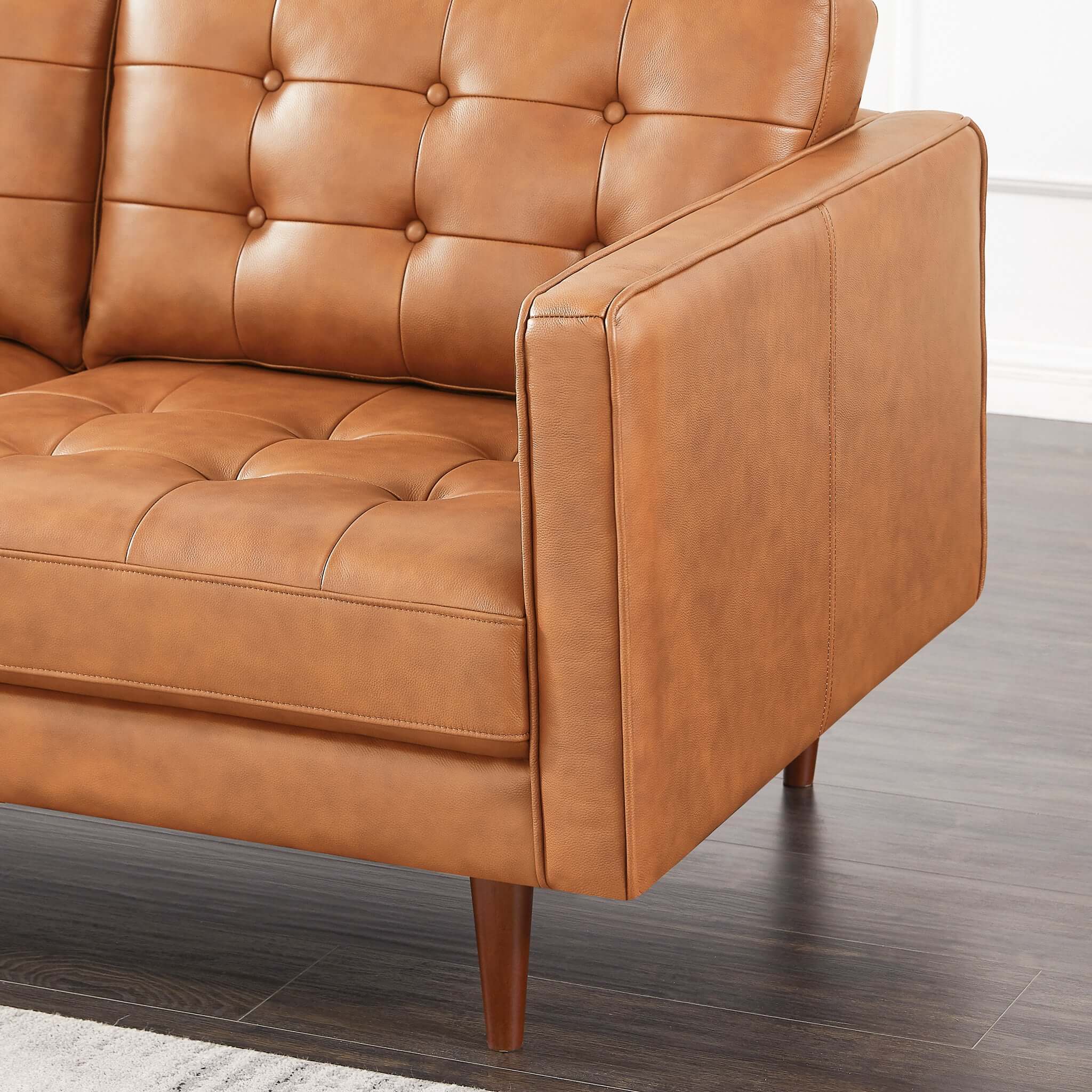 Lucco  Genuine Leather Sectional In Cognac Tan Right Facing