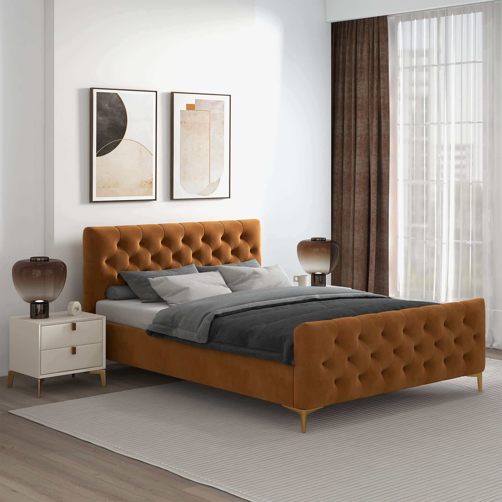 Bailey Cognac Velvet King Bed