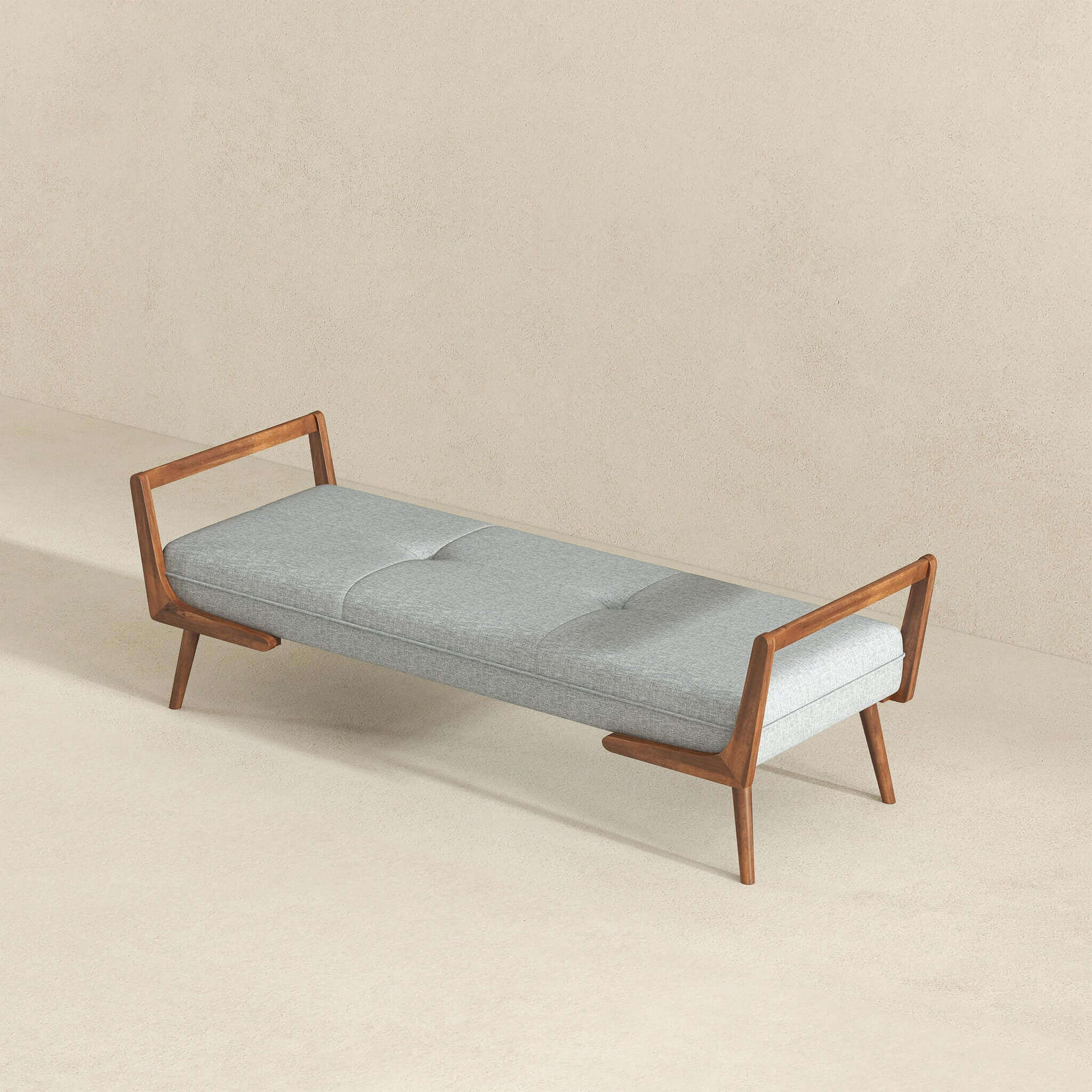 Cora Mid Century Modern Grey Fabric Bench