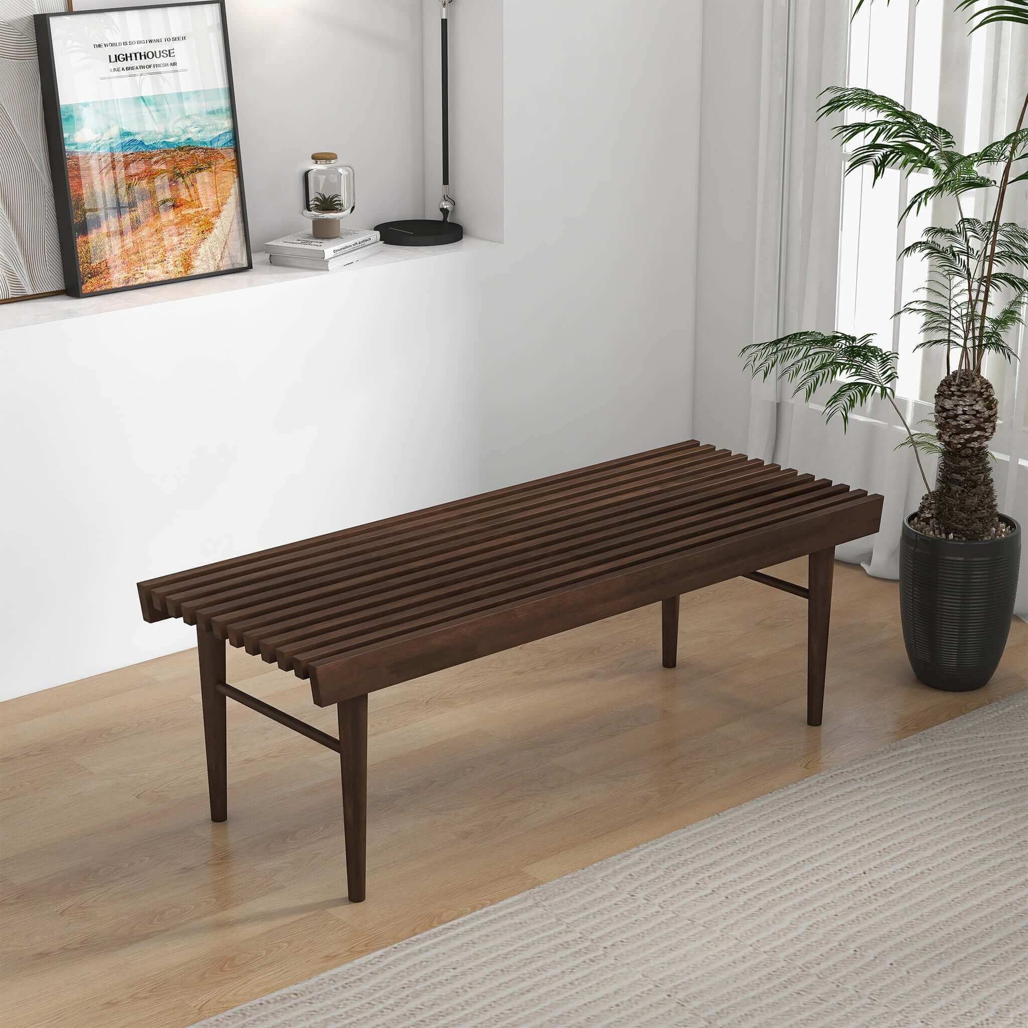 Mia Mid Century Modern Solid Wood Bench