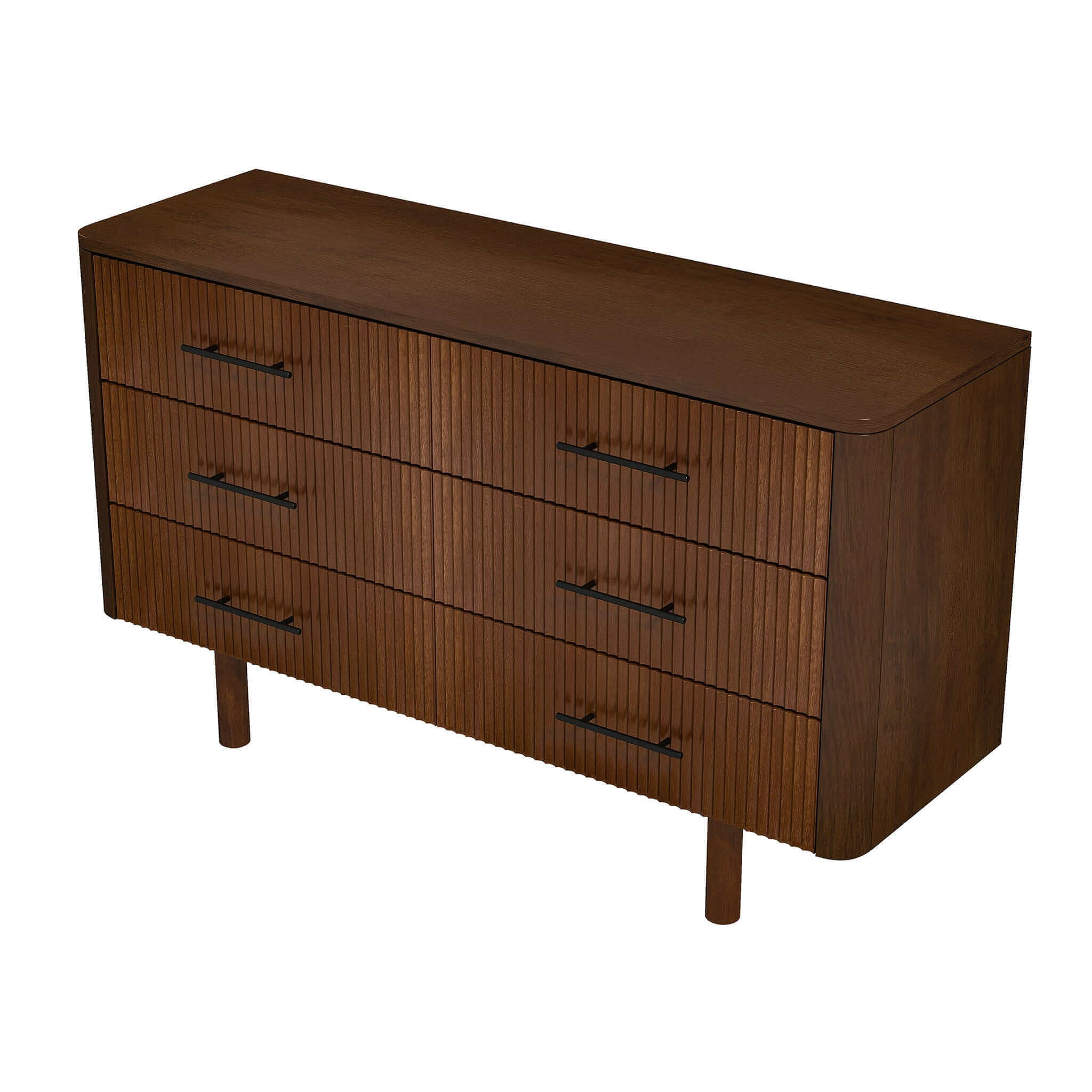 Logan Mid Century Modern Walnut Dresser With 6 Drawers