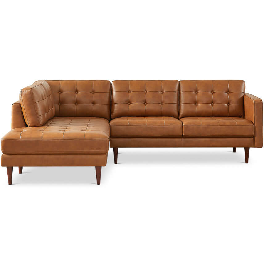 Lucco  Genuine Leather Sectional In Cognac Tan Left Facing